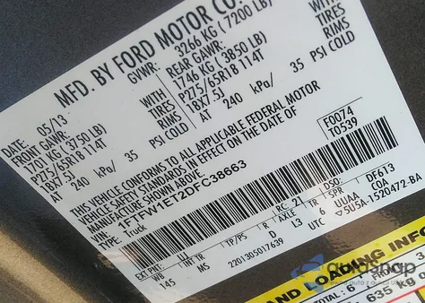 2013 Ford F-150 Xlt из США, поврежденный, VIN 1FTFW1ET2DFC38663